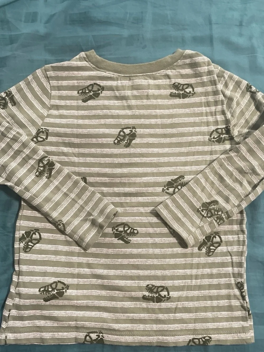 Old Navy Olive & White Striped Long-Sleeve Tee with Tractor Prints